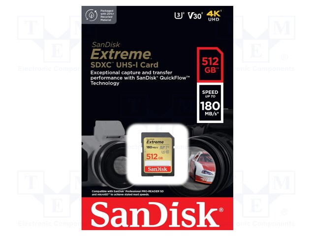 Memory card; Extreme; SDXC; 512GB; R: 180MB/s; W: 130MB/s