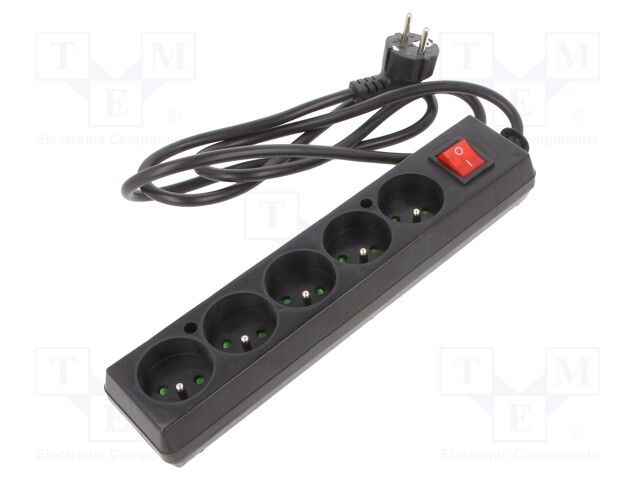 Extension lead; Sockets: 5; black; 3x1,5mm2; 1.5m; 16A