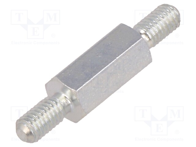 Screwed spacer sleeve; 10mm; Ext.thread: M3; hexagonal; steel