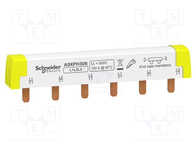 Busbar; Poles: 3; Urated: 415V; 100A; No.of mod: 6; Uinsul: 500V