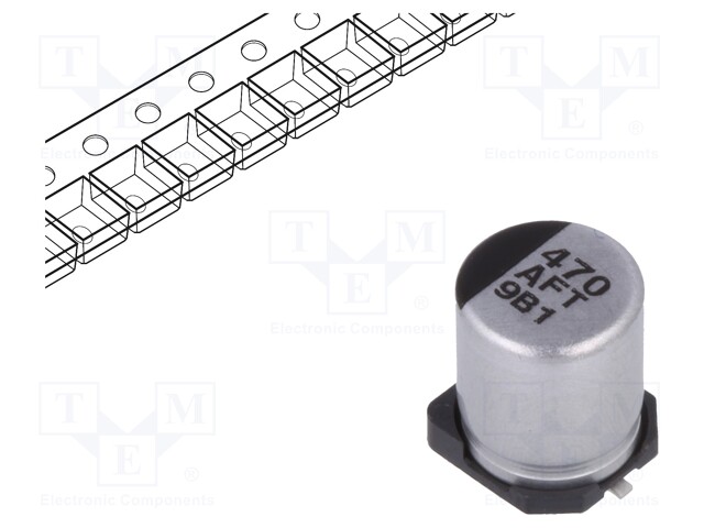 Capacitor: electrolytic; low impedance; 470uF; 10VDC; Case: D8