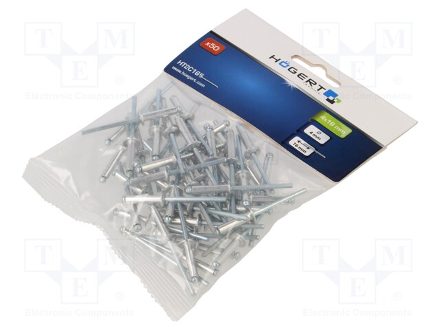 Rivet; aluminium; Rivet diam: 4mm; L.rivet: 16mm; 50pcs.