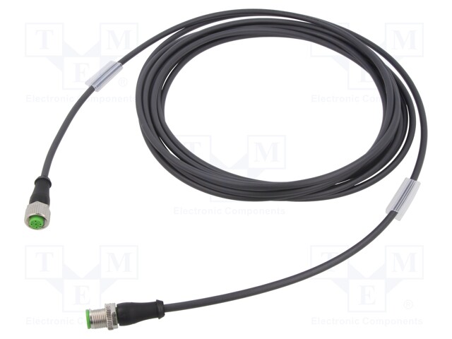 Connection lead; M12; PIN: 4; 5m; plug; 250VAC; 4A; -25÷80°C; 250VDC