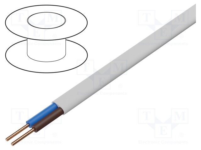 Wire; YDY; flat; solid; Cu; 2x2,5mm2; PVC; white; 450V,750V; 100m