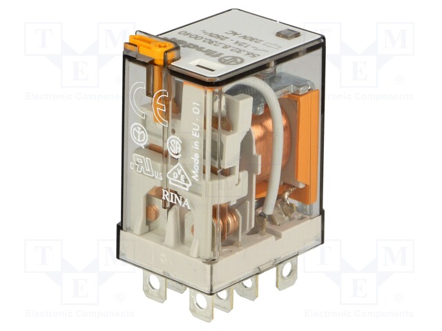 Relay: electromagnetic; DPDT; Ucoil: 230VAC; 12A/250VAC; 12A/30VDC