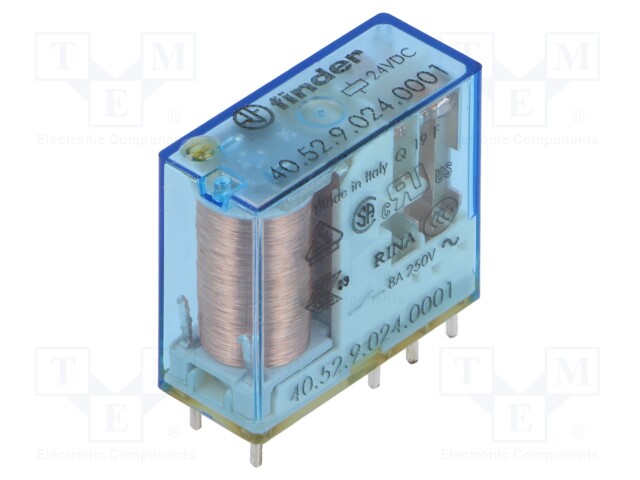 Power Relay, DPDT, 24 VDC, 8 A, 40 Series, Through Hole