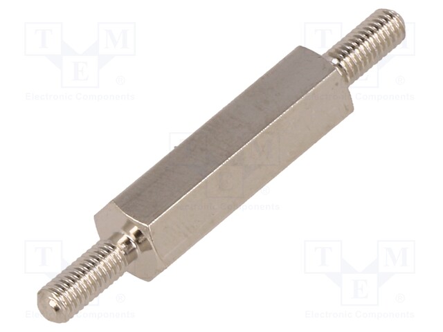 Screwed spacer sleeve; 20mm; Ext.thread: M3; hexagonal; brass