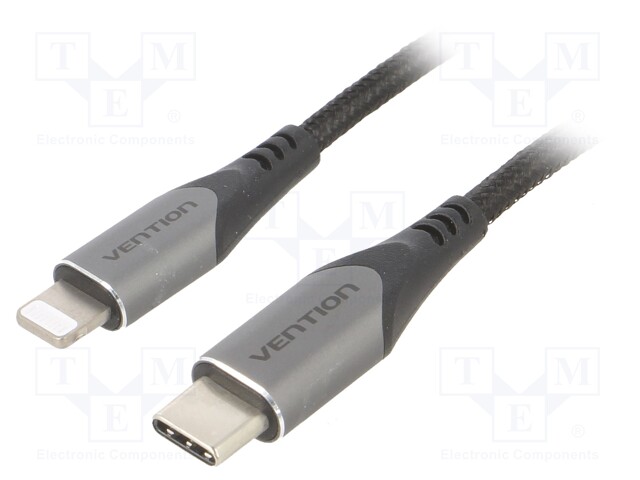 Cable; USB 2.0; Apple Lightning plug,USB C plug; 1.5m; black