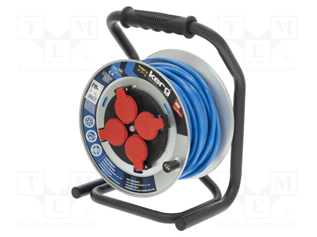 Extension lead; reel; Sockets: 4; PUR; blue; 3x1,5mm2; 20m; 16A