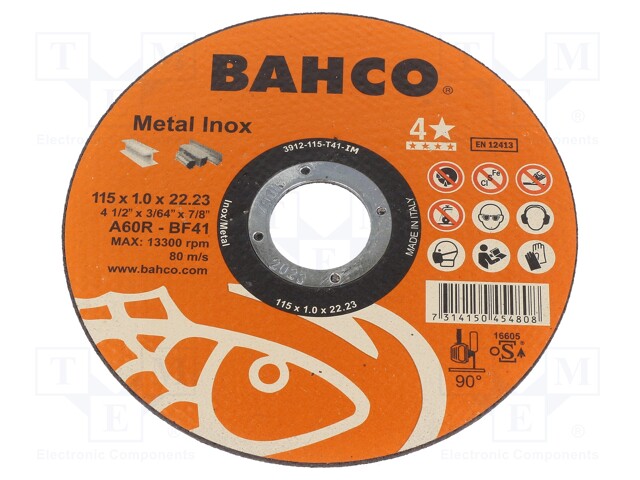 Cutting wheel; Ø: 115mm; Øhole: 22.23mm; Disc thick: 1mm; Class: 4*