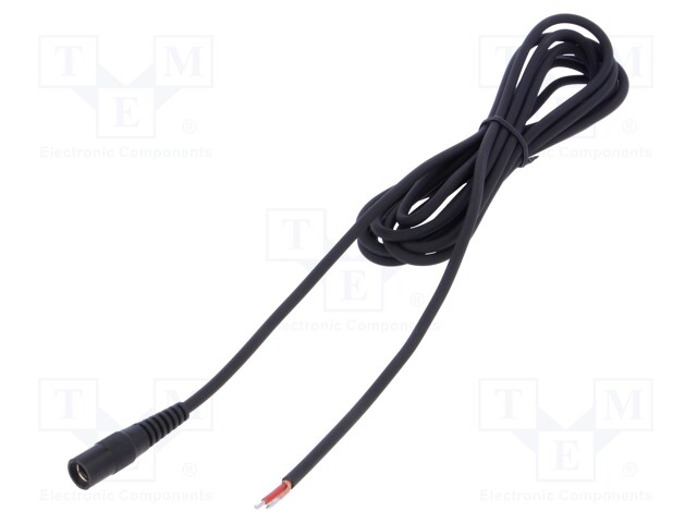 Cable; wires,DC 5,5/2,1 socket; straight; 1mm2; black; 3m