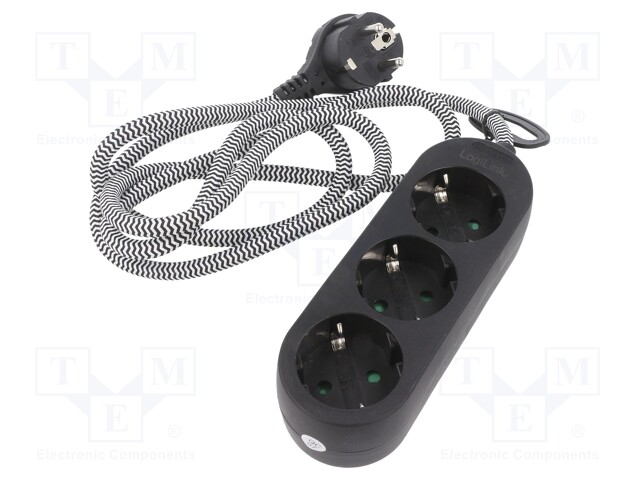 Plug socket strip: protective; Sockets: 3; 250VAC; 16A; 1.5m; IP20