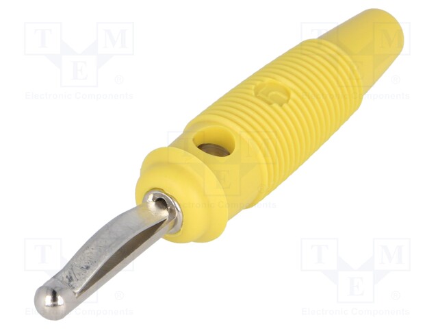 Plug; 4mm banana; 16A; 60VDC; yellow; with 4mm transversal socket