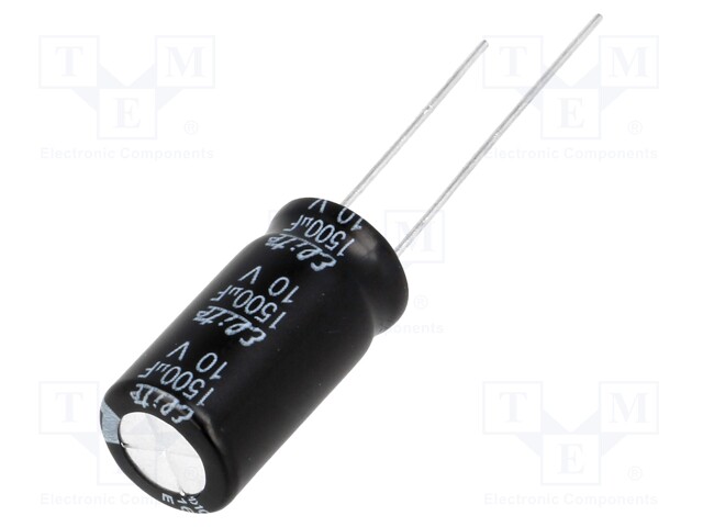 Capacitor: electrolytic; THT; 1500uF; 10VDC; Ø10x20mm; Pitch: 5mm