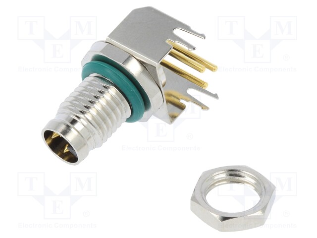 Connector: M8; male; PIN: 3; angled 90°; on PCBs; socket; 4A; 60V