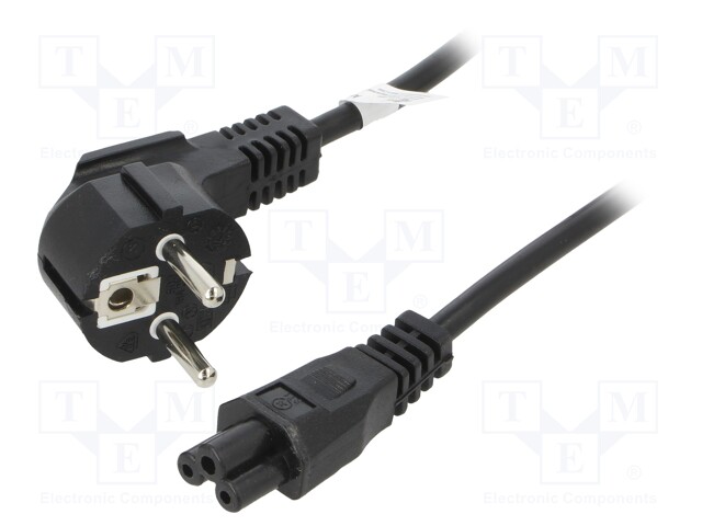 Cable; CEE 7/7 (E/F) plug angled,IEC C5 female; PVC; 1.8m; black