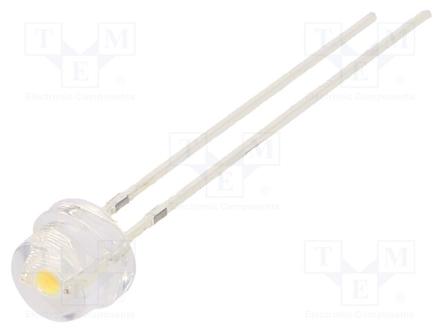 LED; white warm; 500÷750mcd; 100°; Front: convex; 5V; 2.54mm; THT