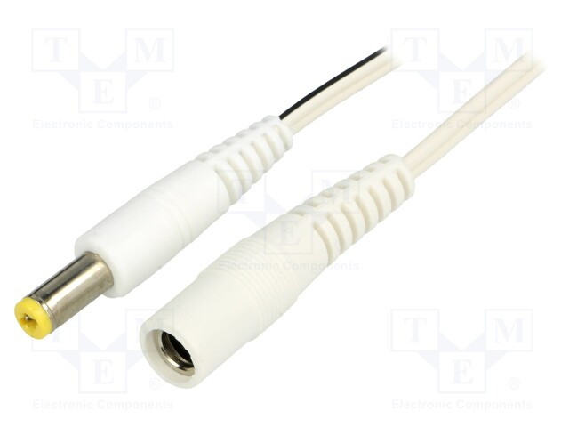 Cable; DC 5,5/2,1 plug,DC 5,5/2,1 socket; straight; 0.5mm2; 3m