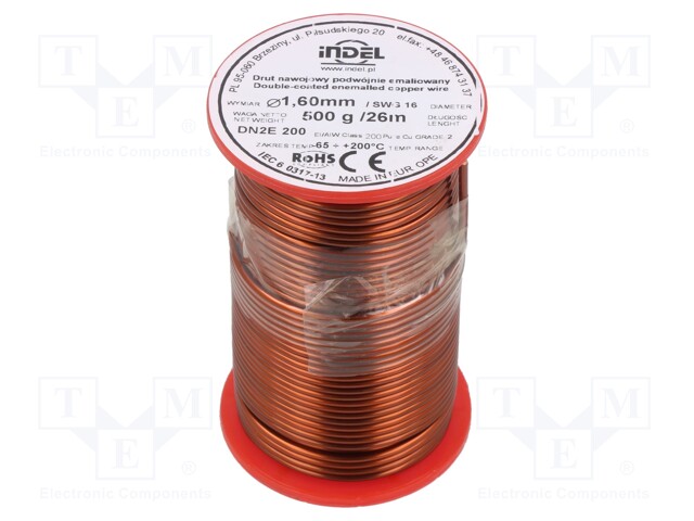 Coil wire; double coated enamelled; 1.6mm; 500g; -65÷200°C