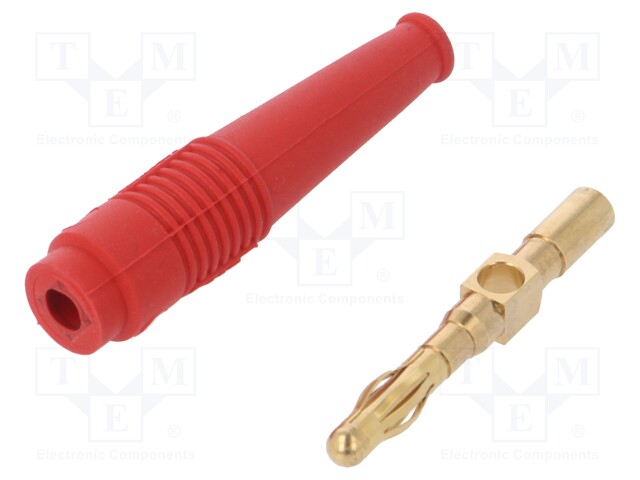 Plug; 4mm banana; 32A; red; 2.5mm2; Plating: gold-plated; 69mm