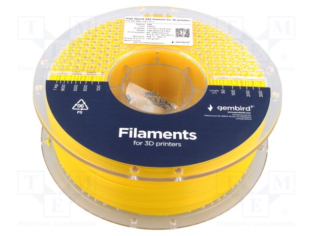 Filament: ABS; 1.75mm; yellow; 225÷240°C; 1kg; High Speed