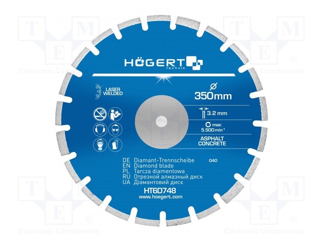 Cutting diamond wheel; Ø: 350mm; Øhole: 25.4mm; Disc thick: 3.2mm