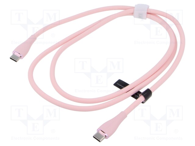 Cable; USB 2.0; USB C plug,both sides; nickel plated; 1m; pink