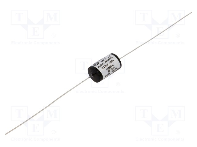 Capacitor: polypropylene; 0.18uF; 400VDC; ±2%; Ø8.7x18mm; -25÷85°C