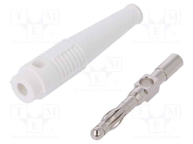 Plug; 4mm banana; 32A; white; 2.5mm2; Plating: nickel plated; 69mm