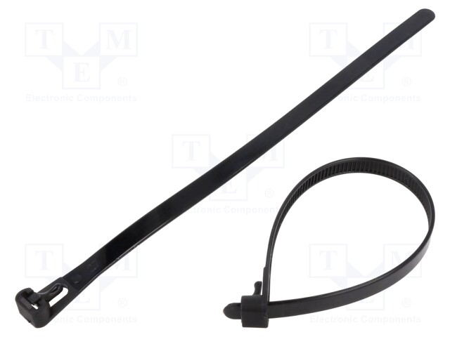 Cable tie; multi use; L: 200mm; W: 7.2mm; polyamide; black; 100pcs.