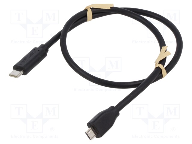 Cable; angular,USB 2.0; USB B micro plug,USB C plug; 1m; black