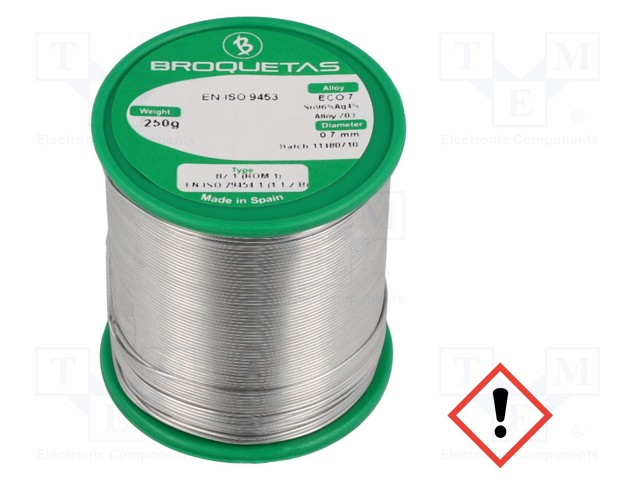 Soldering wire; Sn96Ag4; 0.7mm; 250g; lead free; Package: reel