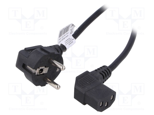 Cable; CEE 7/7 (E/F) plug angled,IEC C13 female 90°; 3m; black