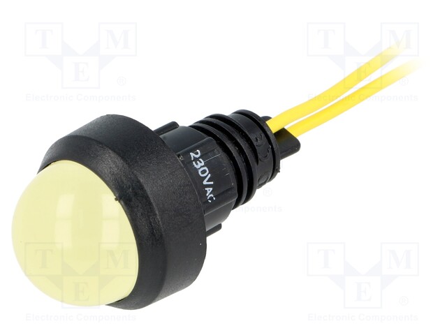 Indicator: LED; prominent; 230VAC; Cutout: Ø13mm; IP40; 300mm leads