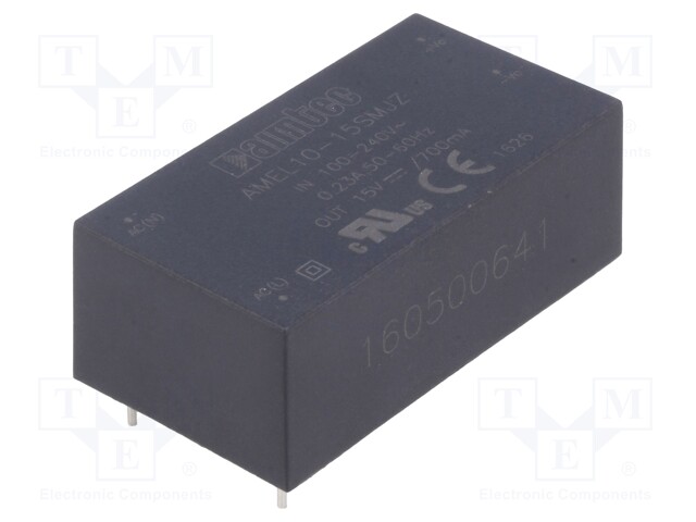 Converter: AC/DC; 10W; Uout: 15VDC; Iout: 0.7A; 82%; Mounting: PCB