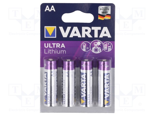 Battery: lithium; 1.5V; AA; Batt.no: 4; Ø14.5x50.5mm; 2900mAh