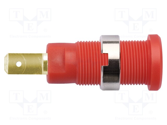 Socket; 2mm banana; 10A; red; Mounting: on panel; 3mΩ; -25÷75°C