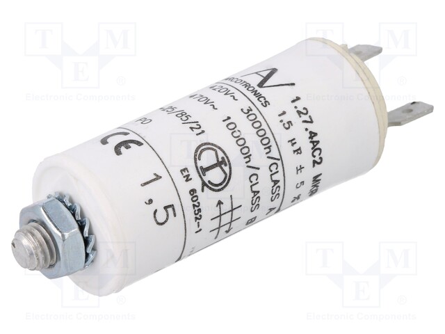 Capacitor: motors, run; 1.5uF; 470VAC; Ø25x56.5mm; -25÷85°C; ±5%