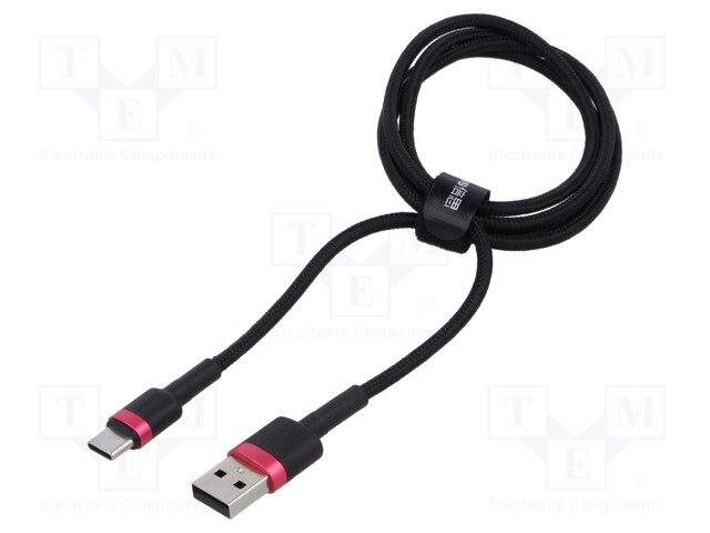 Cable; High Speed,USB 2.0; USB A plug,USB C plug; 1m; black; 3A