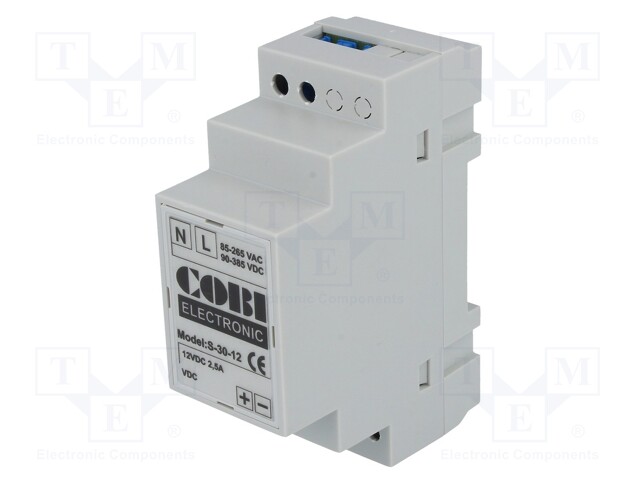 Power supply: switched-mode; 30W; 12VDC; 2.5A; 85÷265VAC; IP20