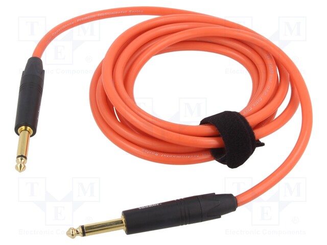 Cable; Jack 6,3mm 2pin plug,both sides; 9m; orange; 0.25mm2