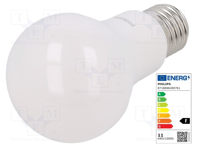 LED lamp; warm white; E27; 230VAC; 1055lm; 11W; 200°; 2700K