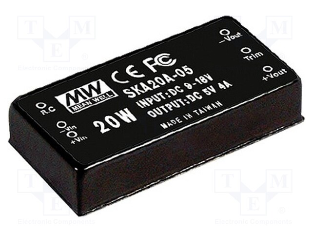 Converter: DC/DC; 20W; Uin: 18÷36V; 5VDC; Iout: 4000mA; 2"x1"; 31.2g