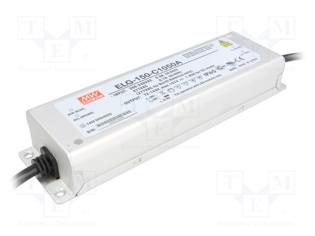 Power supply: switched-mode; LED; 150.15W; 72÷143VDC; 525÷1050mA