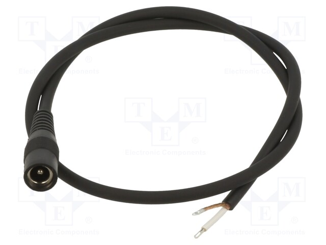 Cable; wires,DC 5,5/2,1 socket; straight; 0.5mm2; black; 2m