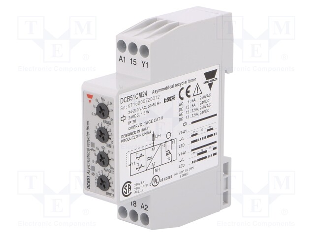 Timer; 0,1s÷100h; SPDT; 24VDC/5A,250VAC/5A; 24÷240VAC; 24VDC; DIN