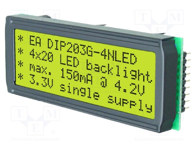 Display: LCD; alphanumeric; STN Positive; 20x4; 68x26.8mm; LED