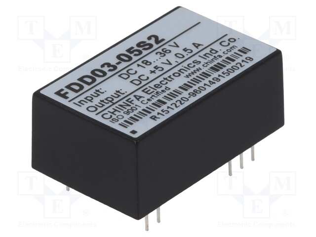 Converter: DC/DC; 2.5W; Uin: 18÷36V; 5VDC; Iout: 500mA; 0.02ppm/°C