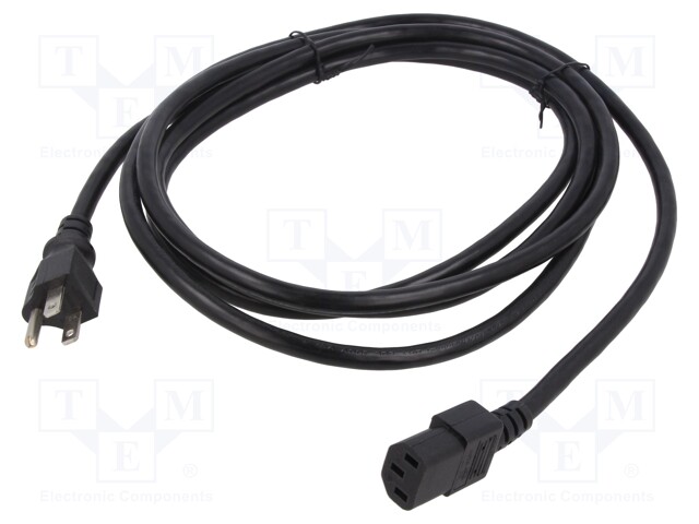 Cable; NEMA 5-15 (B) plug,wires; PVC; 2m; black; 3x18AWG; 10A; 125V
