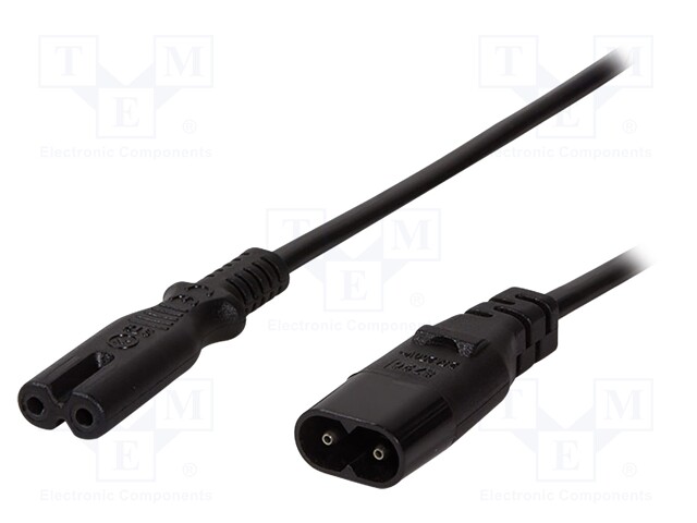 Cable; IEC C7 female,IEC C8 male; 2m; Sockets: 1; black